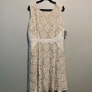 NWT Danny and Nicole White Lace on Nude Dress 20W